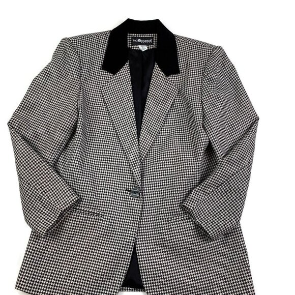 Sag Harbor 90's Vintage Houndstooth Wool Blend Blazer With Velvet Collar SZ 6P - Picture 1 of 9